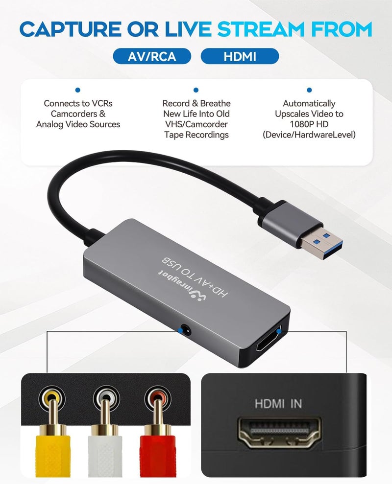 WinRaybot USB Video Capture Adapter, VHS to Digital Converter,Video Capture Card for VHS,RCA,HI9,hdmi for Video Streaming Convert VHS/DVD to Digital Format, RCA/S-Video/HDMI Input Optimized Version - Image 4